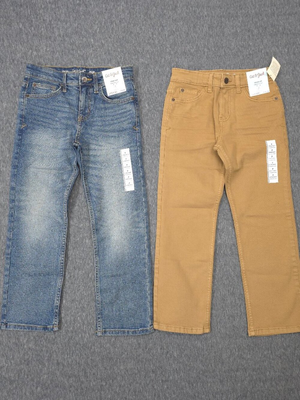 Cat & Jack Boys Size 7 Pants Jeans Lot 2 Straight Stretch Adjustable Waist NWT